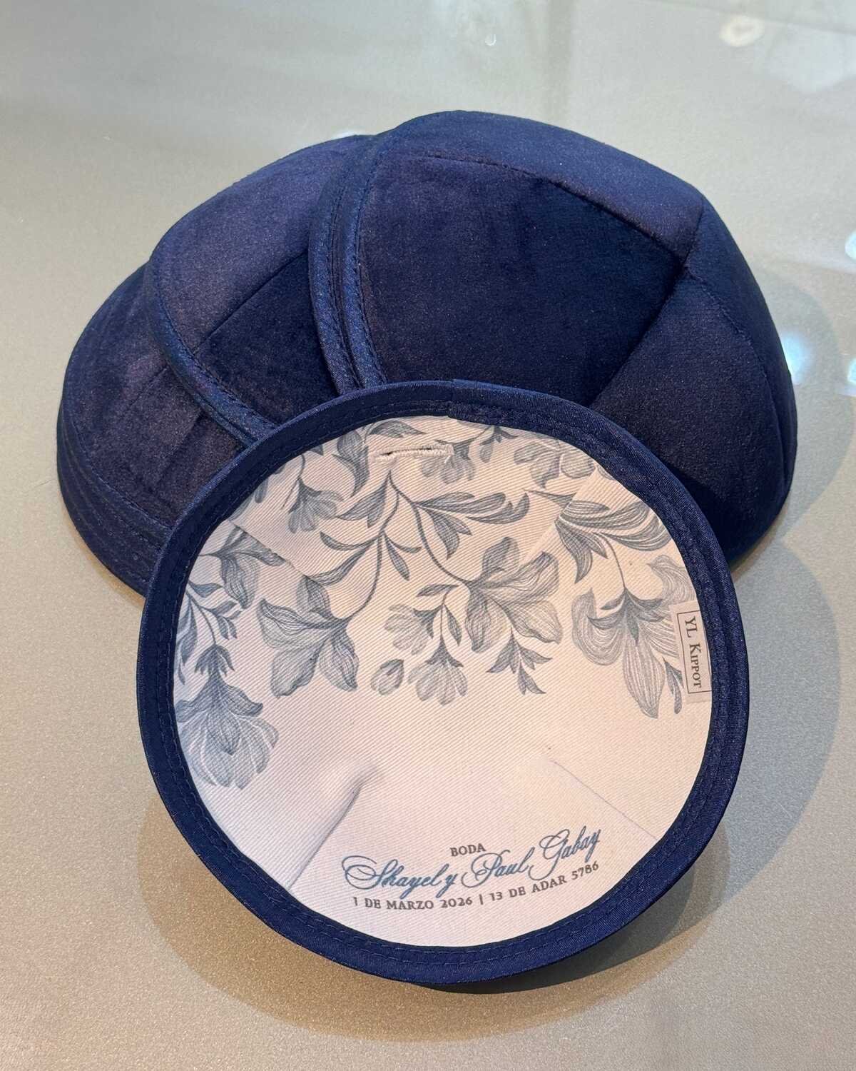 Kippot de terciopelo azul profundo para boda judía de invierno
